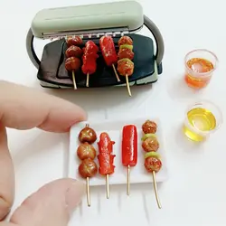 New 1/6 Scale Dollhouse Miniature Barbecue Roasters Mini BBQ Meat Ball Sausage Food for Doll House Kitchen Play Toys Accessories