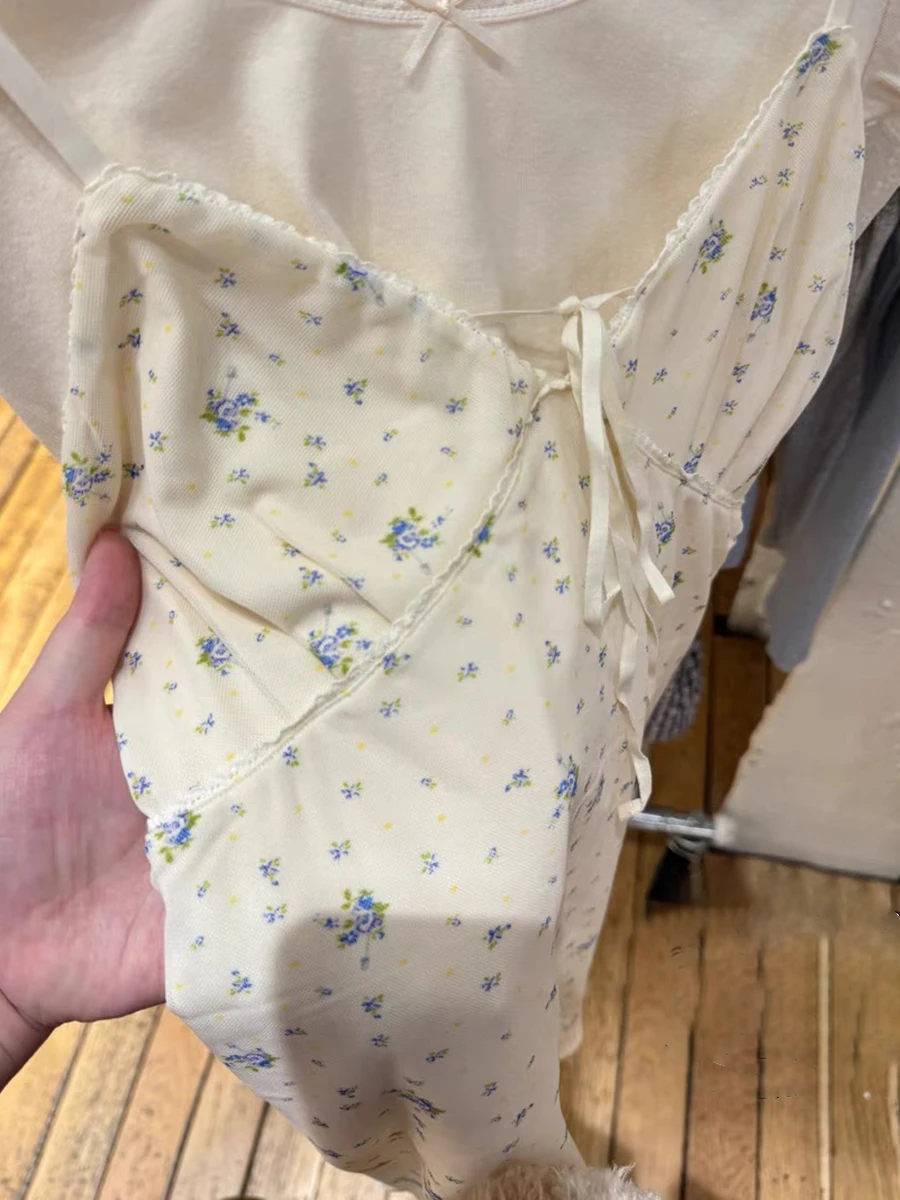 الأزرق الأزهار شبكة فستان قصير المرأة الدانتيل تقليم الخامس الرقبة الدانتيل متابعة أكمام كاميس فساتين الصيف عادية الحلو الشيفون ألف خط Vestidos