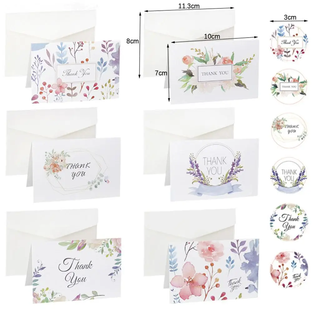 6 Sets of Thank You Cards with Envelopes and Stickers Floral Cards Blank Inside Message Greeting Cards Party