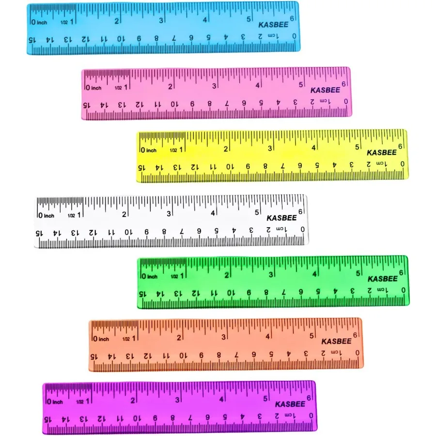 مساطر 6 بوصة مساطر ملونة شفافة سنتيمتر وبوصة مسطرة بلاستيكية للمدرسة والمكتب المنزلي حزمة من 7 قطع