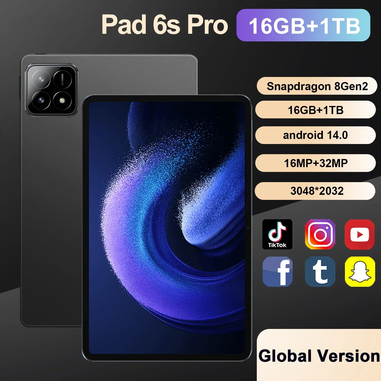 5G 2024 New Global Version Tablet 16GB Ram 1TB Rom Android 14.0 Dual SIM 10 Core Bluetooth HD Full Screen tablets PC Network