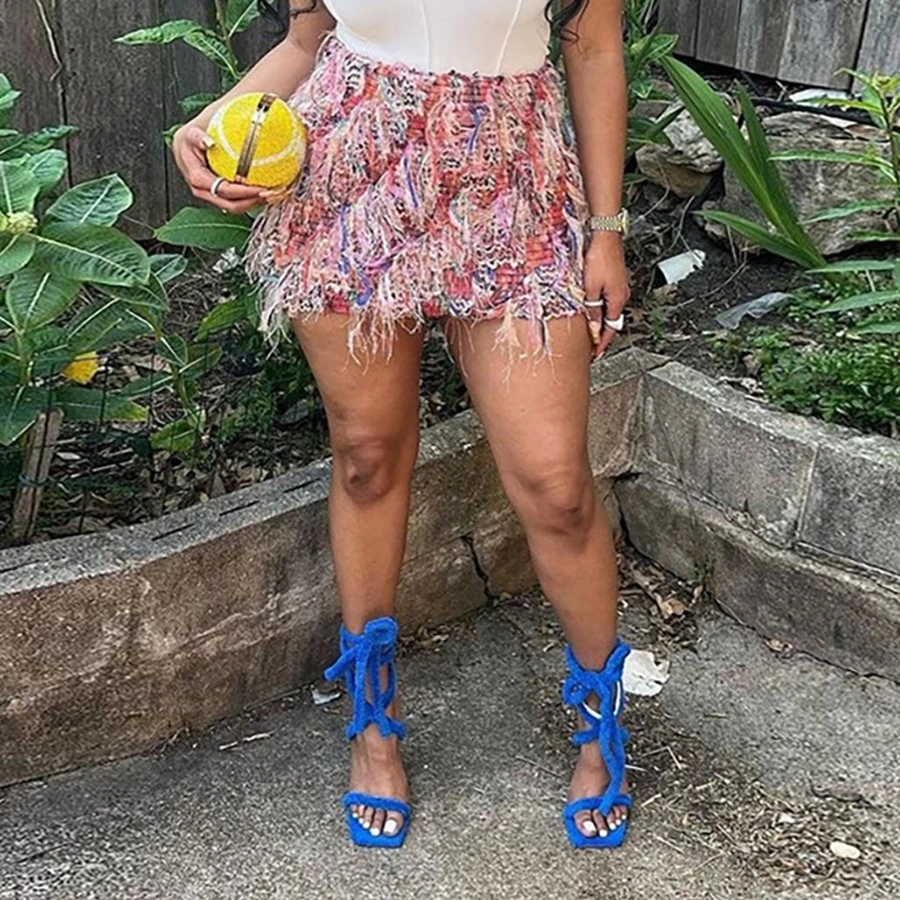 

Женские летние мини-юбки из сетки с пэчворком, прозрачные, с высокой талией, модные, с бахромой, для повседневной носки, путешествий, вечеринок