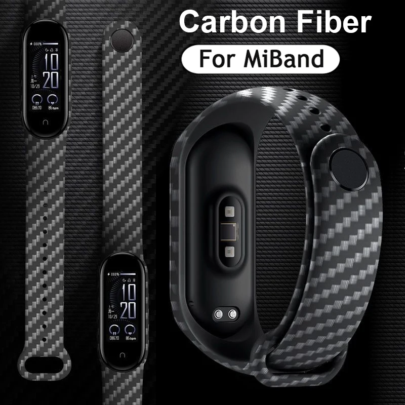 Correa de fibra de carbono para Xiaomi Mi Band 7, 6, 5, 4 y 3, pulsera deportiva de silicona, repuesto de reloj