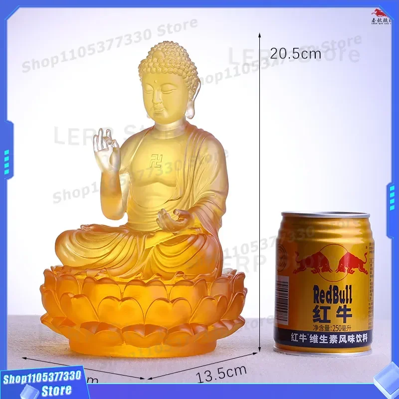 Glazed Sakyamuni Buddha Statue Home Decor Ornament for Living Room Buddhist Hall Temple Worship Religious Figure Art Piece