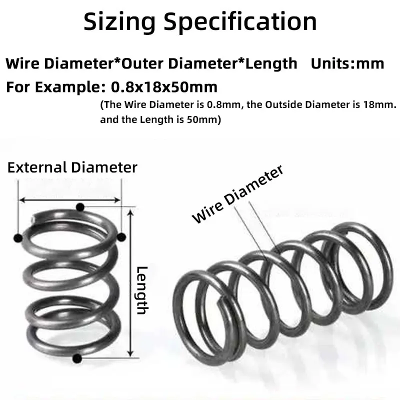 Tbelix Wire Diameter 0.8mm 5PCS Compression Coil Spring Return Spring 65MN Steel Pressure Springs  OD 5-18mm Length10-50mm