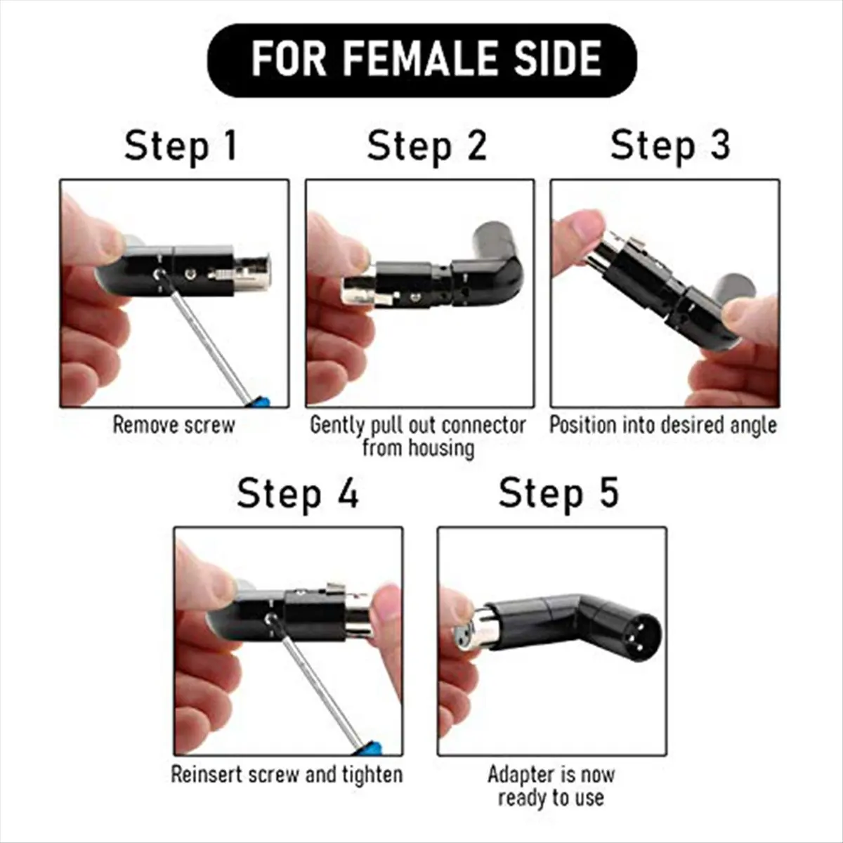 SPECIAL OFFER~2Pcs Rotatable XLR Angle Adapter Dual Male and Female L-Shaped Connector Metal Adapter with 4 Adjustable Angle Pos