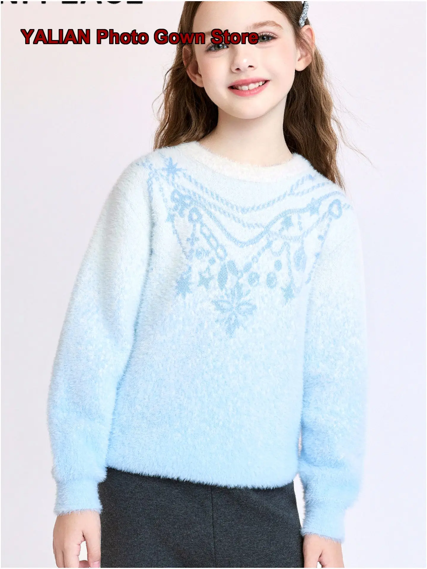 Girls Knit Pullover Kids Autumn Winter Gradient Color Round Neck Top Fashionable Wear