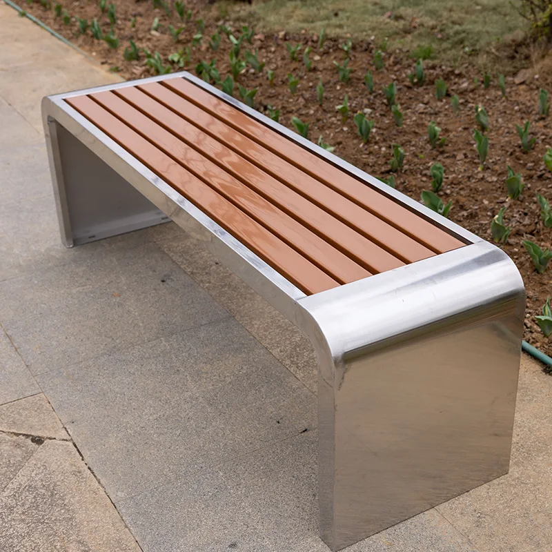 LH outdoor bench, courtyard stainless steel anti-corrosion wooden bench, outdoor resting bench, long bench