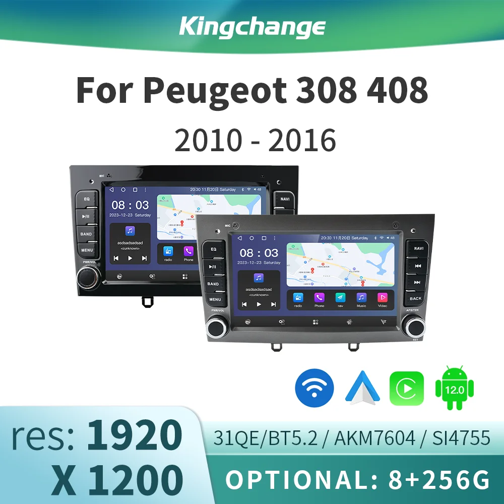 

Kingchange 7"Android 12 Car Radio Multimedia Stereo For Peugeot 308 SW 408 Navigation Player GPS CarPlay AUTO BT SWC