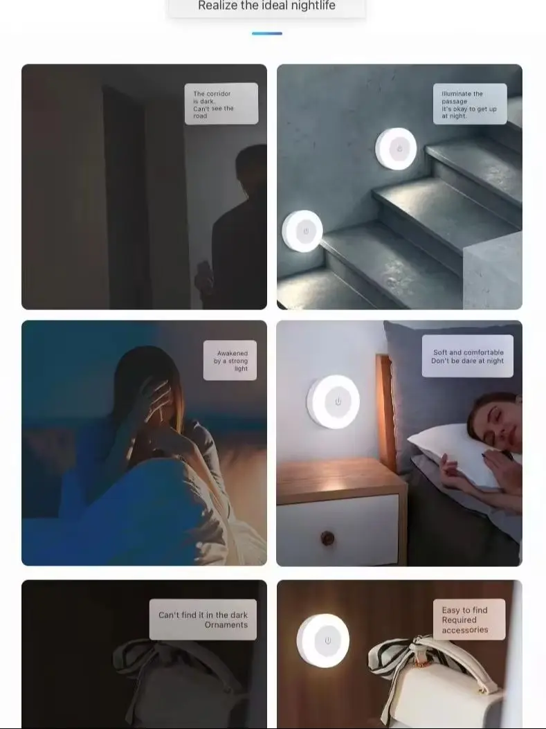 HOMEFISH LED Touch Sensor Night Light USB Rechargeable Magnetic Round Wall Lamp Portable for Bedroom Aisle Lighting view 4