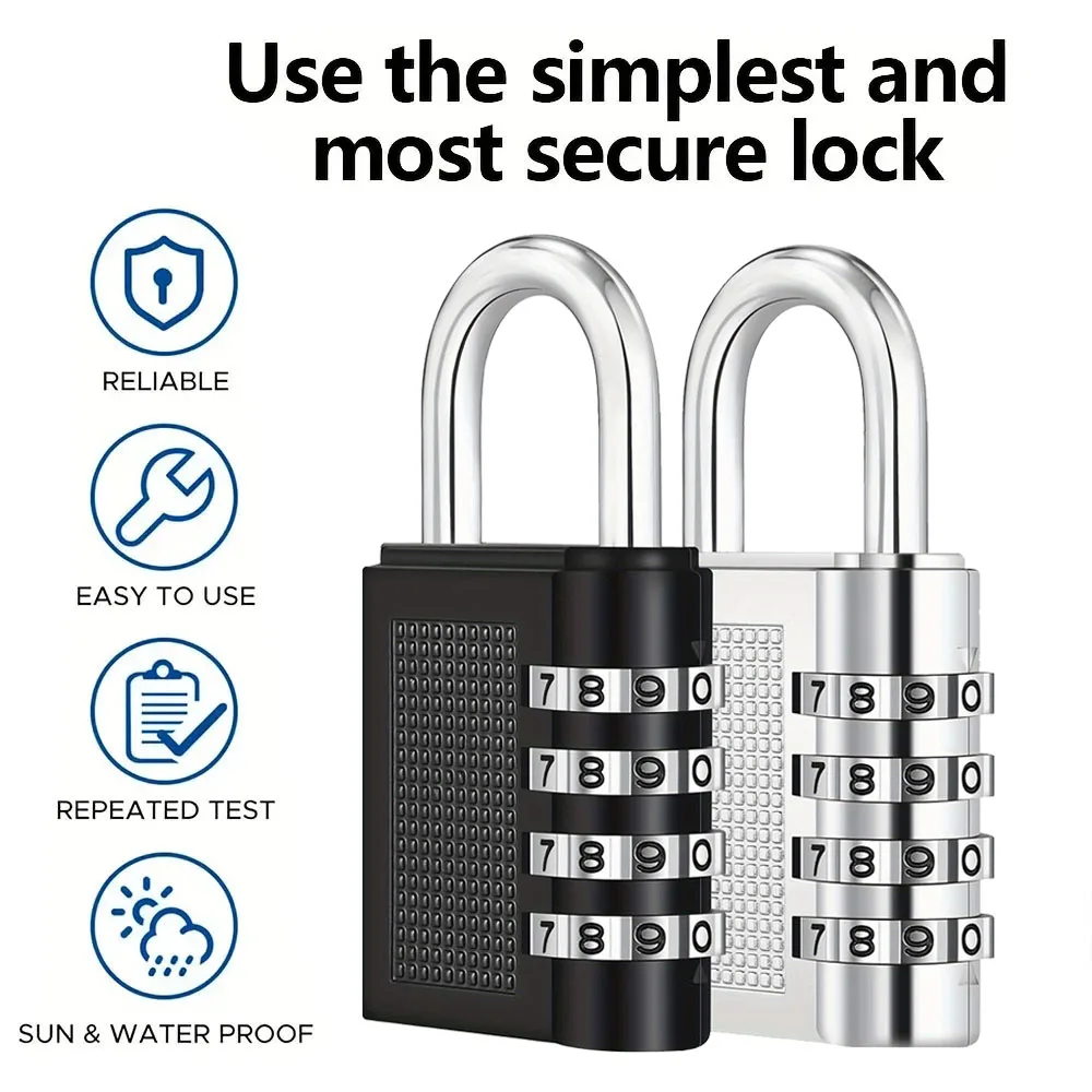 4 Digit Combination Padlock Waterproof Metal Password Lock for Suitcase Luggage School Locker Gym Storage Use