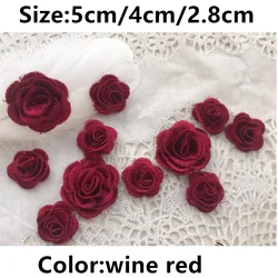 3D wine red rose flower organza embroidery patch wedding dress detection for clothing diy accessories repair appliqued patch 219