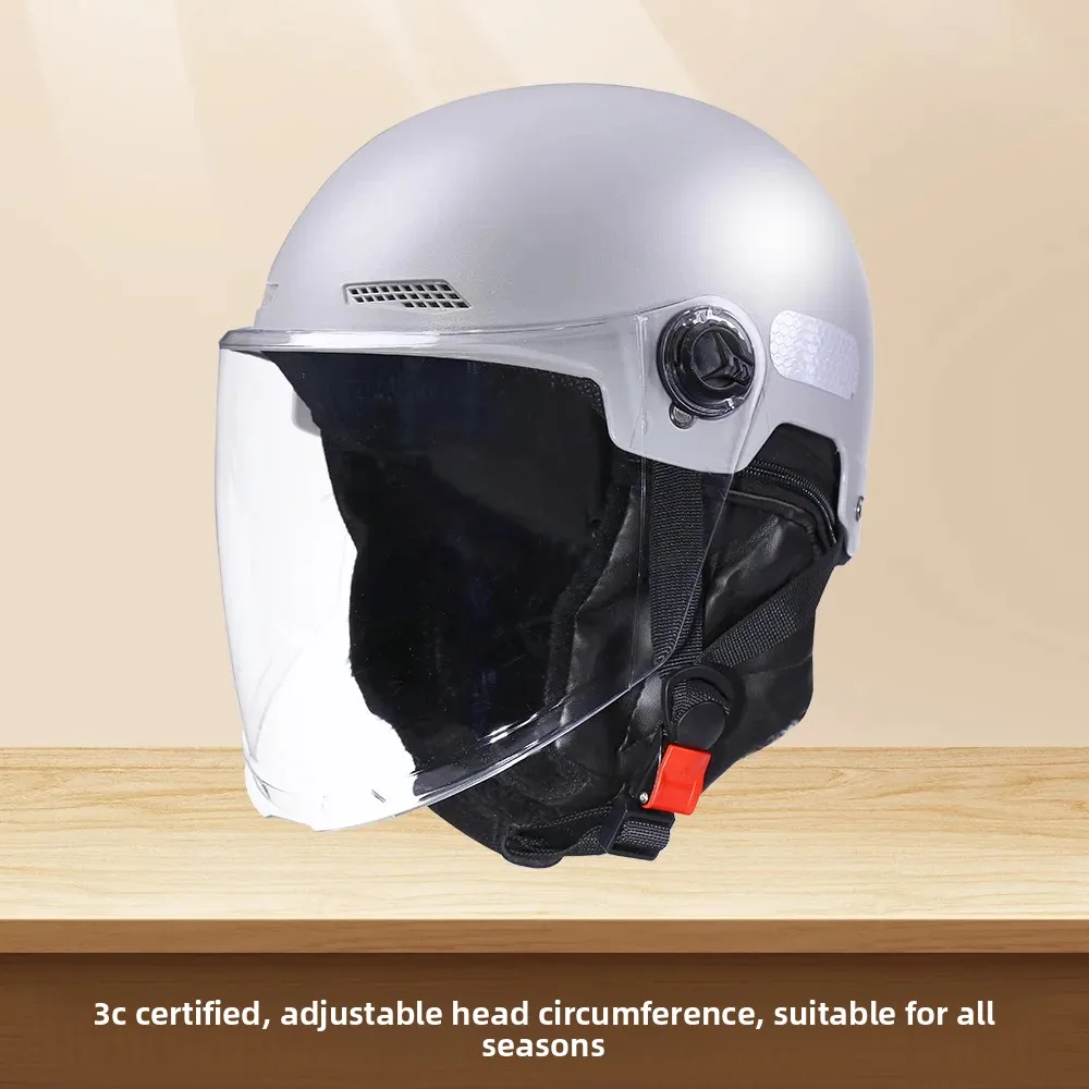 

Certified Half Helmet for Electric Vehicle & Motorcycle, Unisex Warm Cloth Lined Helmet for Cold Weathe
