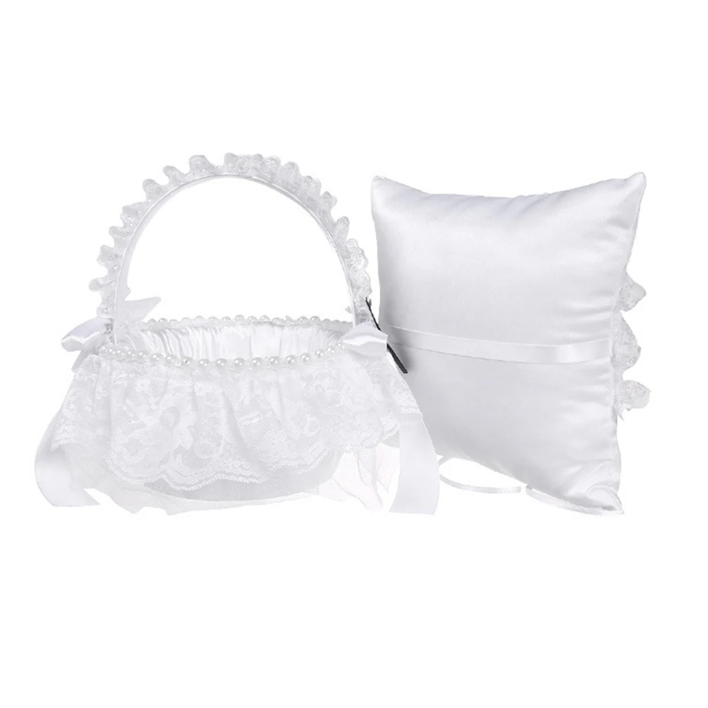 

White Lace Wedding Ring Pillow Fine Workmanship Reusable for Wedding Ceremony Engagement Ring Bearer Cushion Romantic