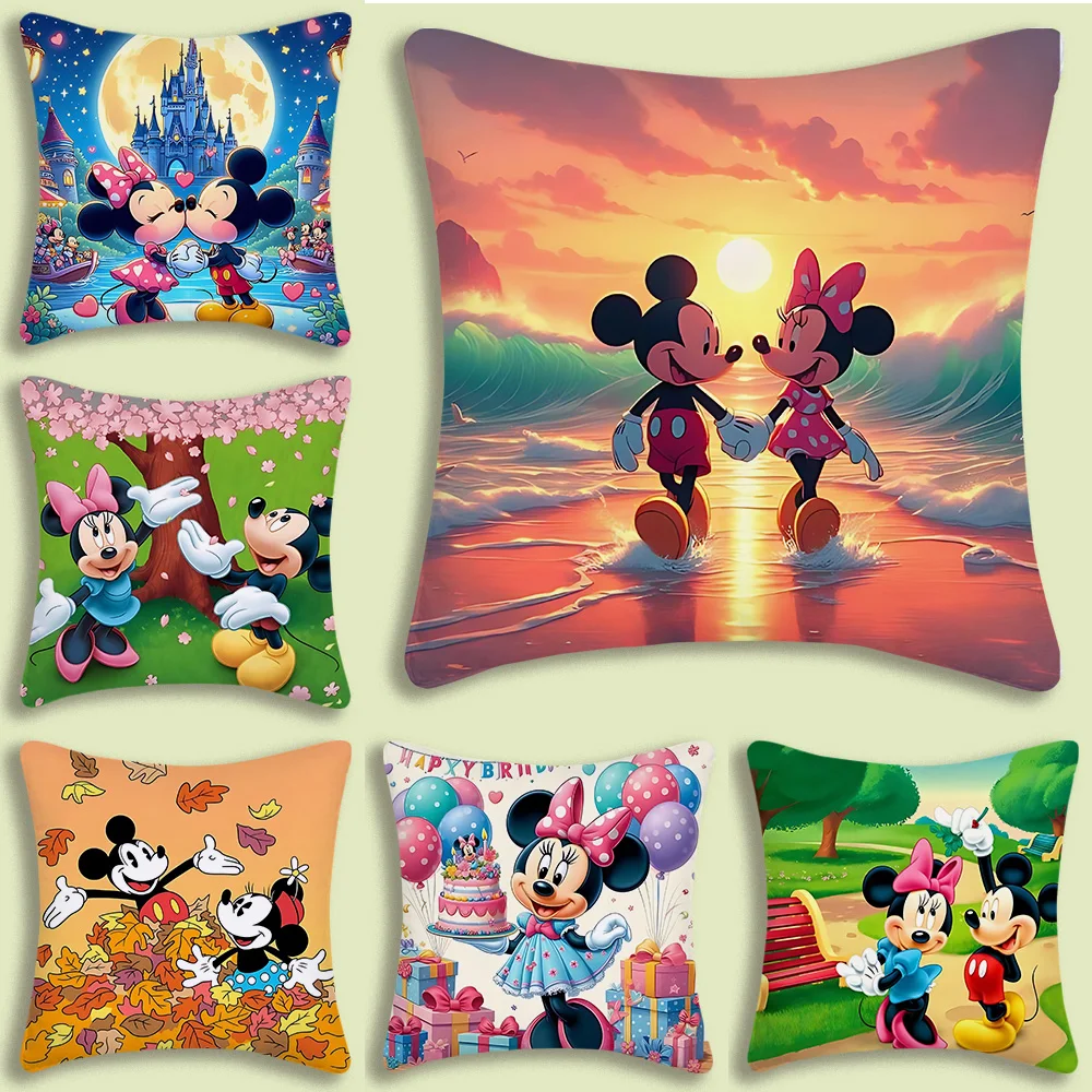 

Cartoon Mickey Minnie Pillow Covers Cartoon Sofa Decorative Home Double-sided Printing Short Plush Cute Cushion Cover