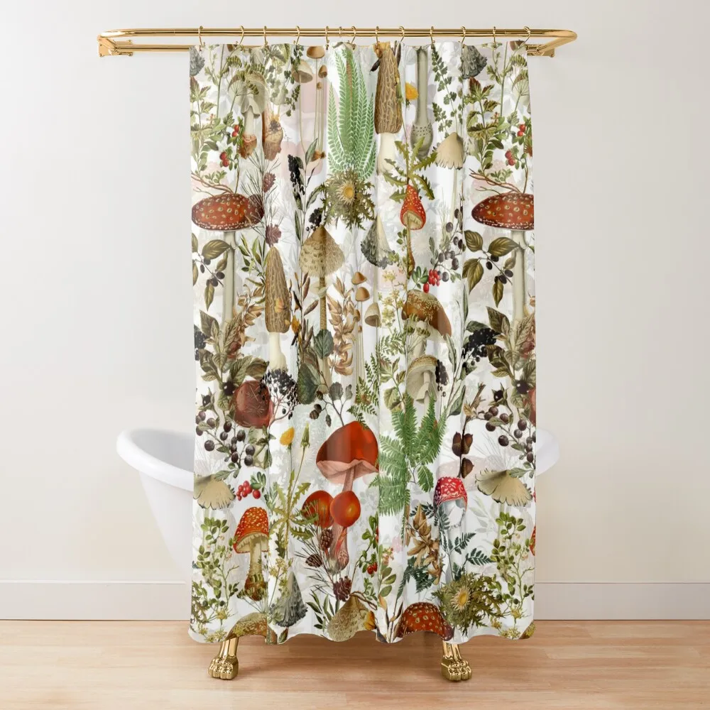 

Vintage Midnight Mushrooms Forest Botanical Garden Pattern - White Shower Curtain Bathroom And Shower Products Curtain