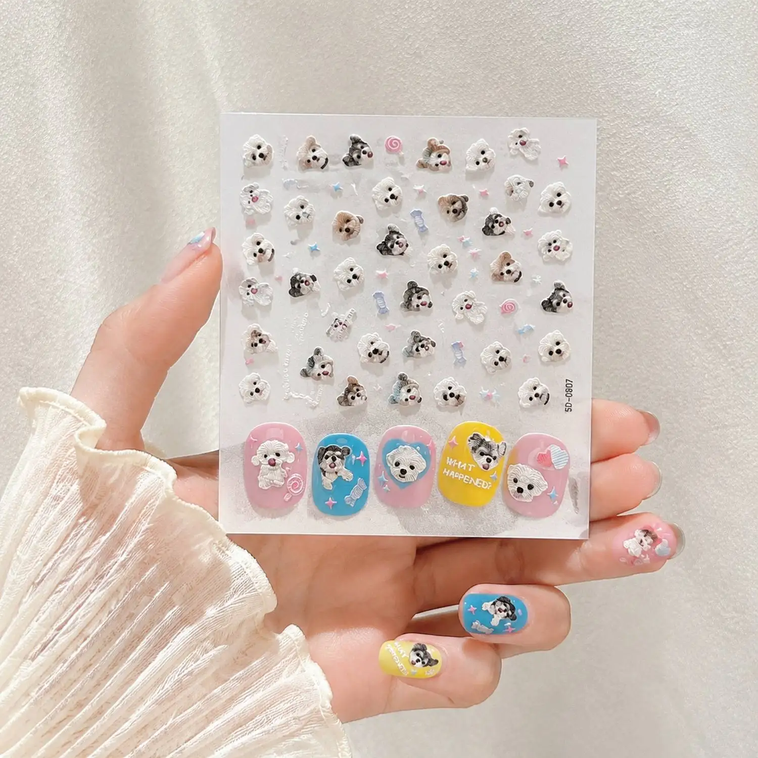 1Pc Cute Dog With Embossed Hearts And Stars Nail Sticker Colorful And Fun Dog Nail Decal Cute And Fashionable Dog Nail Slider