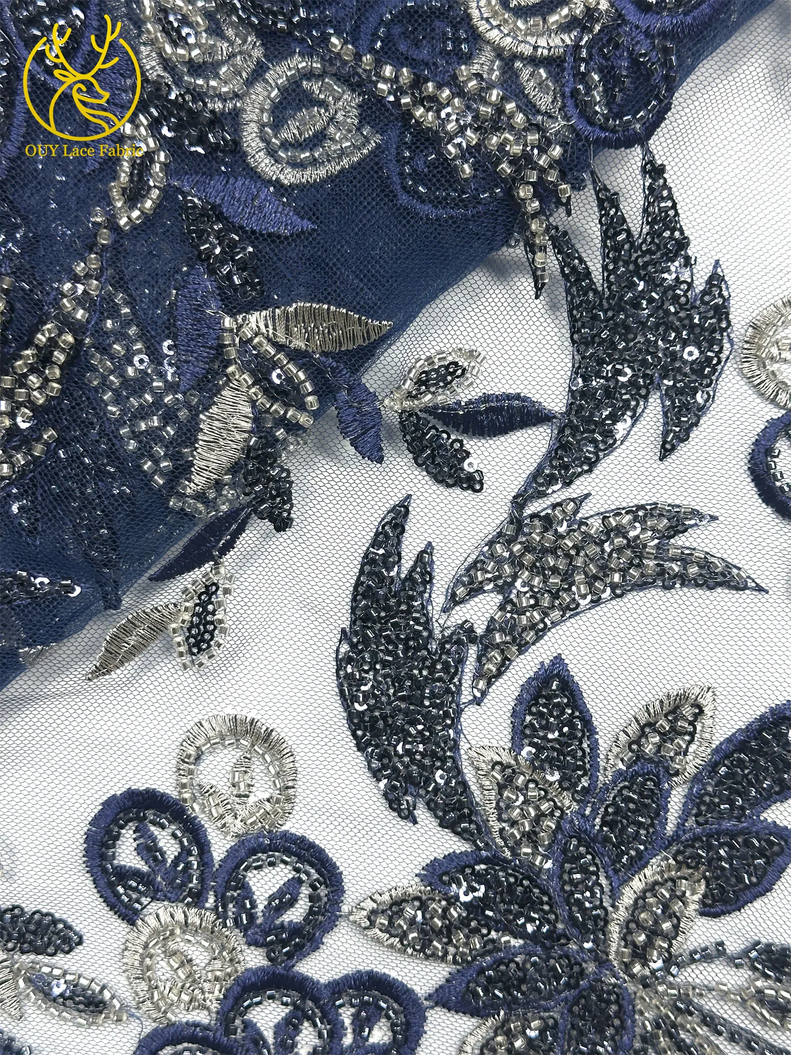 Premium-Spitzenstoff für Brautkleider Hochwertiger Afrikanischer Pailletten-Perlen-Spitzenstoff Französisch-Nigerianischer Bestickter Spitzenstoff – Detail 16