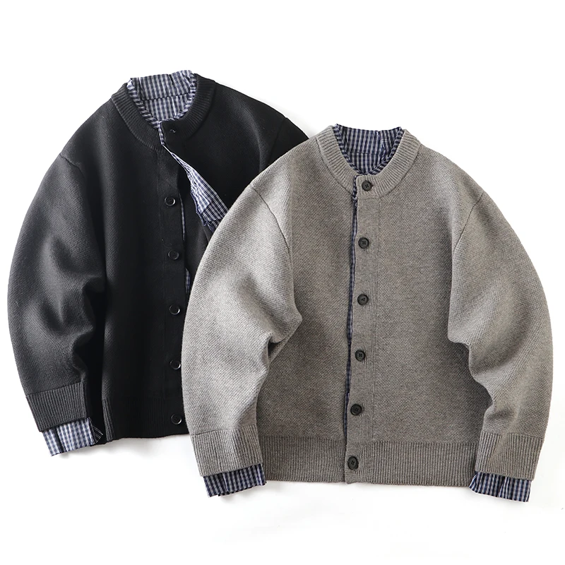 

Мужской зимний вязаный свитер, теплый свободный крой, кардиган в клетку, верхняя одежда, дышащая мягкая полиэстеровая смесь нейлона