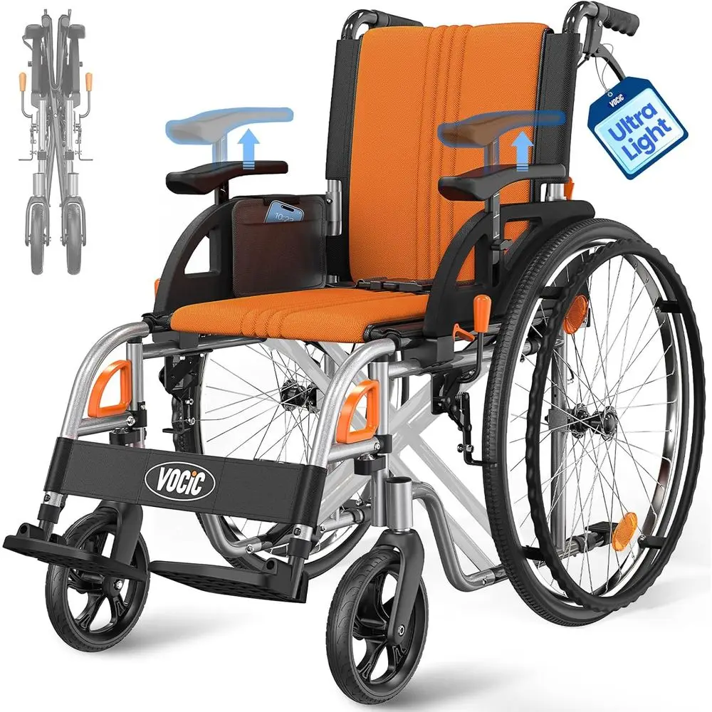 

Lightweight, Foldable Self-Propelled Wheelchair for Adults - 23lbs, Portable with Quick Release Wheels, Swing-Away Footrests, 30