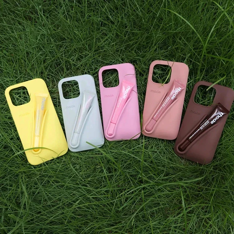 تريند ليمونتيكي المحمولة ملمع الشفاه سيليكون جراب هاتف آيفون 17 الهواء 15 16 14 13 12 برو ماكس زائد حامل أحمر الشفاه غطاء ناعم #3