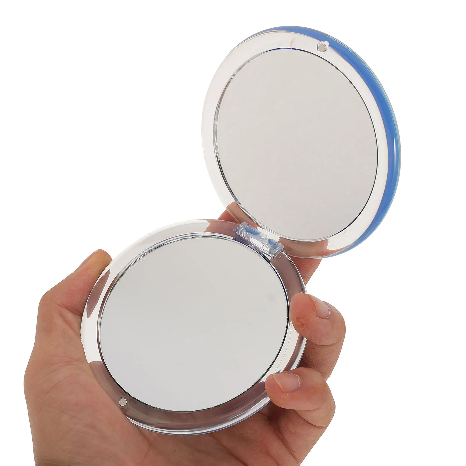 Espejo compacto portátil Mini espejo de maquillaje redondo plegable con aumento 7X Acabado de resina suave de doble cara Ideal para viajes