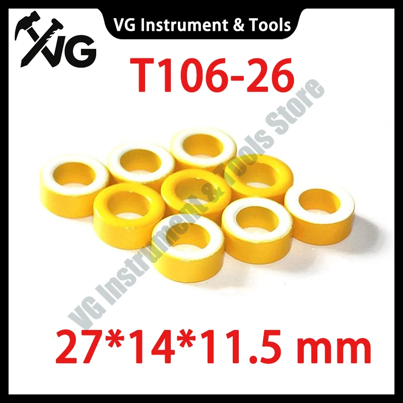 5pcs KT106-26 Iron powder cores T106-26 OD*ID*HT 27*14*11.5 mm 93nH/N2 75ue Iron dust Ferrite Toroid Core toroidal AG