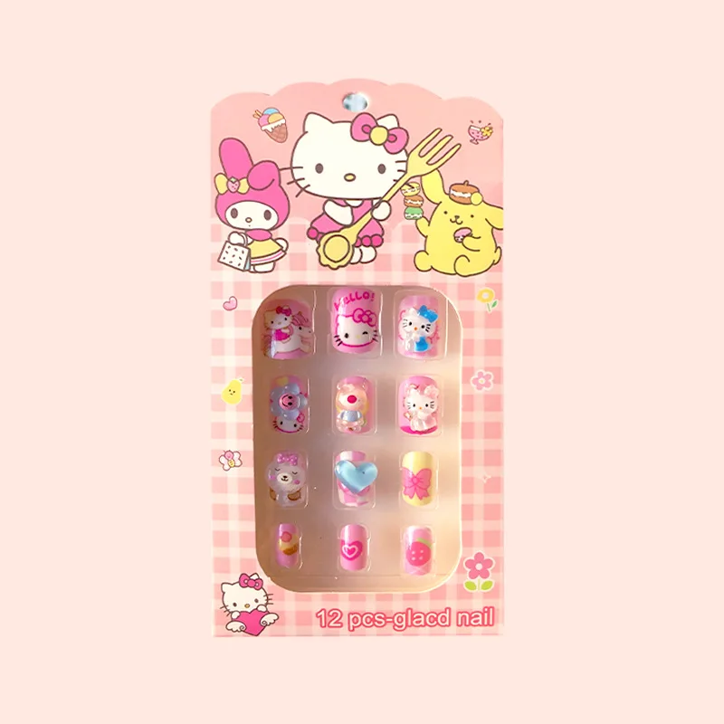 Cute Sanrio Stereoscopic Nail Art Set Kawaii Hello Kittys Cinnamoroll My Melody Kuromi Sweet Cartoon Nail Accessories Girls Gift