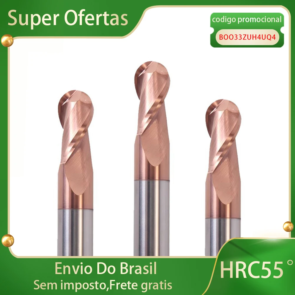 Augusttools HRC55 볼 노즈 엔드 밀 텅스텐 카바이드 밀링 커터, CNC 라우터 비트 절단 도구, 반경 R0.5 R1 R2 R3 R5 R6