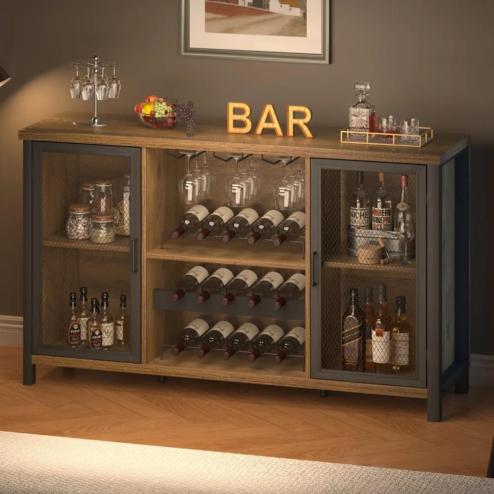 

IBF Industrial Wine Bar Cabinet for Liquor and Glasses, Farmhouse Coffee/Liquor Cabinet with Storage Rack, Sidebaord Buffet