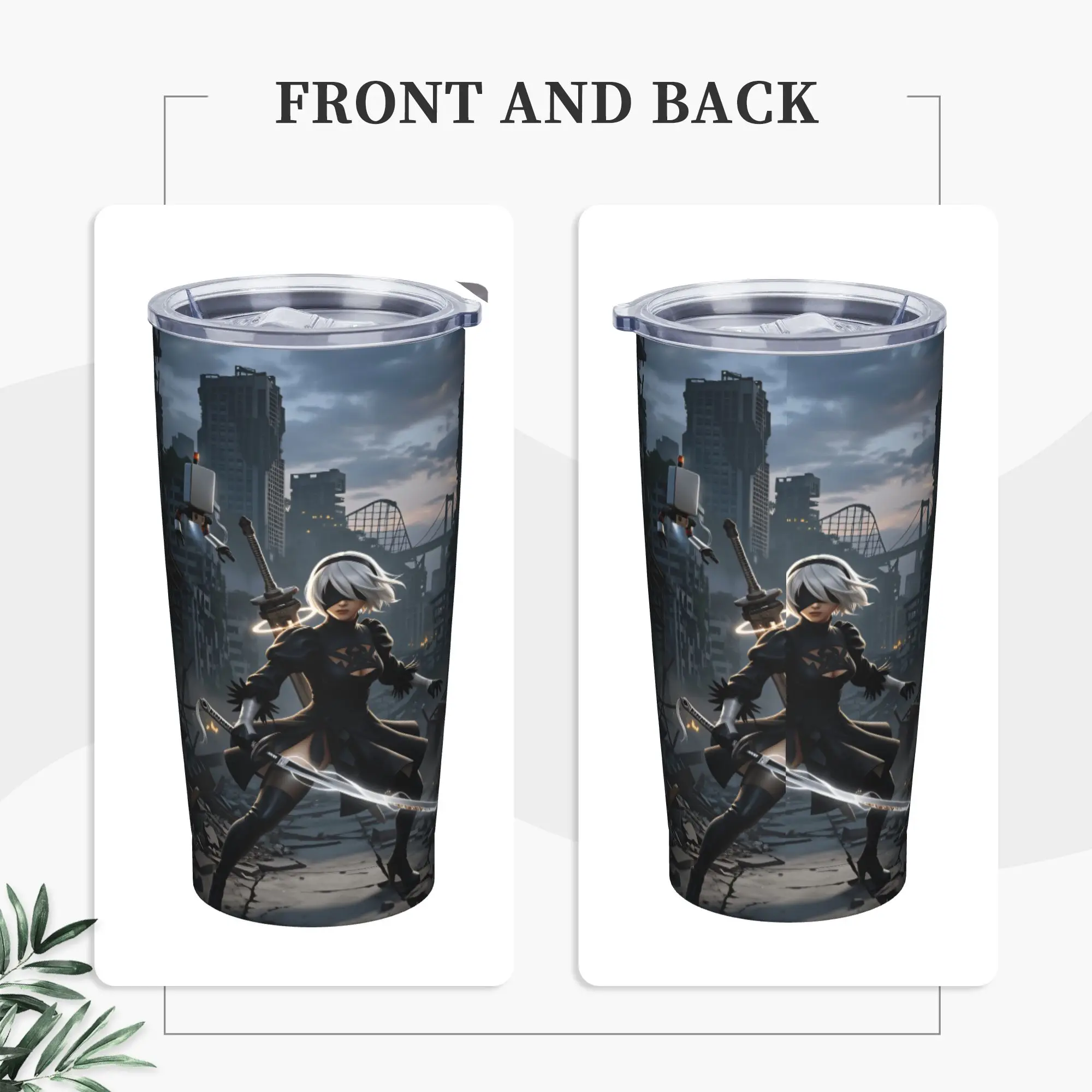 Game N-Nier Automata Tumbler  Cold and Hot Water Bottle Portable Stainless Steel Thermal Cups Graphic Beach Mugs Cup