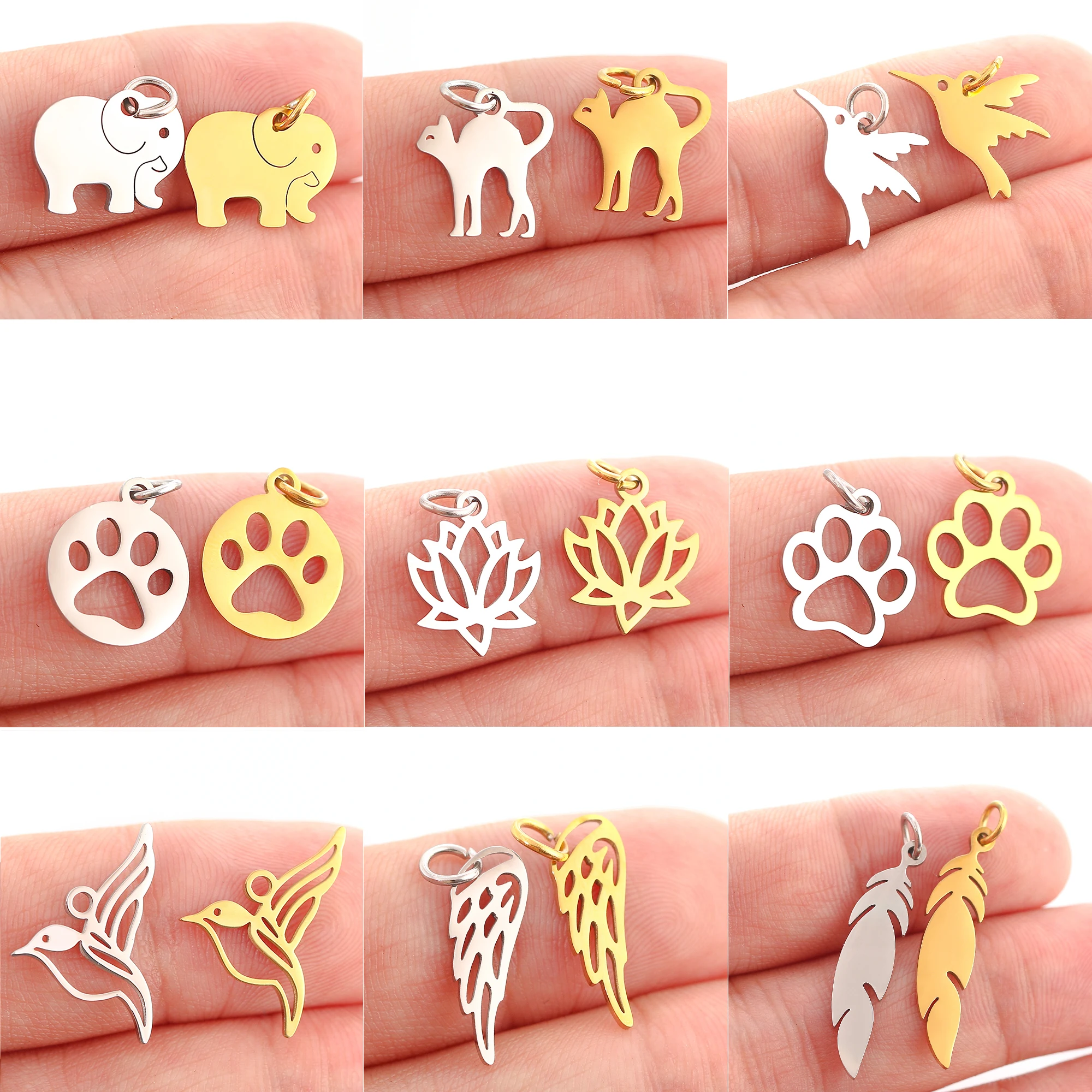 5Pcs/Lot Animal Claw Charms Stainless Steel Cat/Slephant/Hummingbird/Yoga Charm Diy Naszyjniki Kolczyki Biżuteria Wisiorki