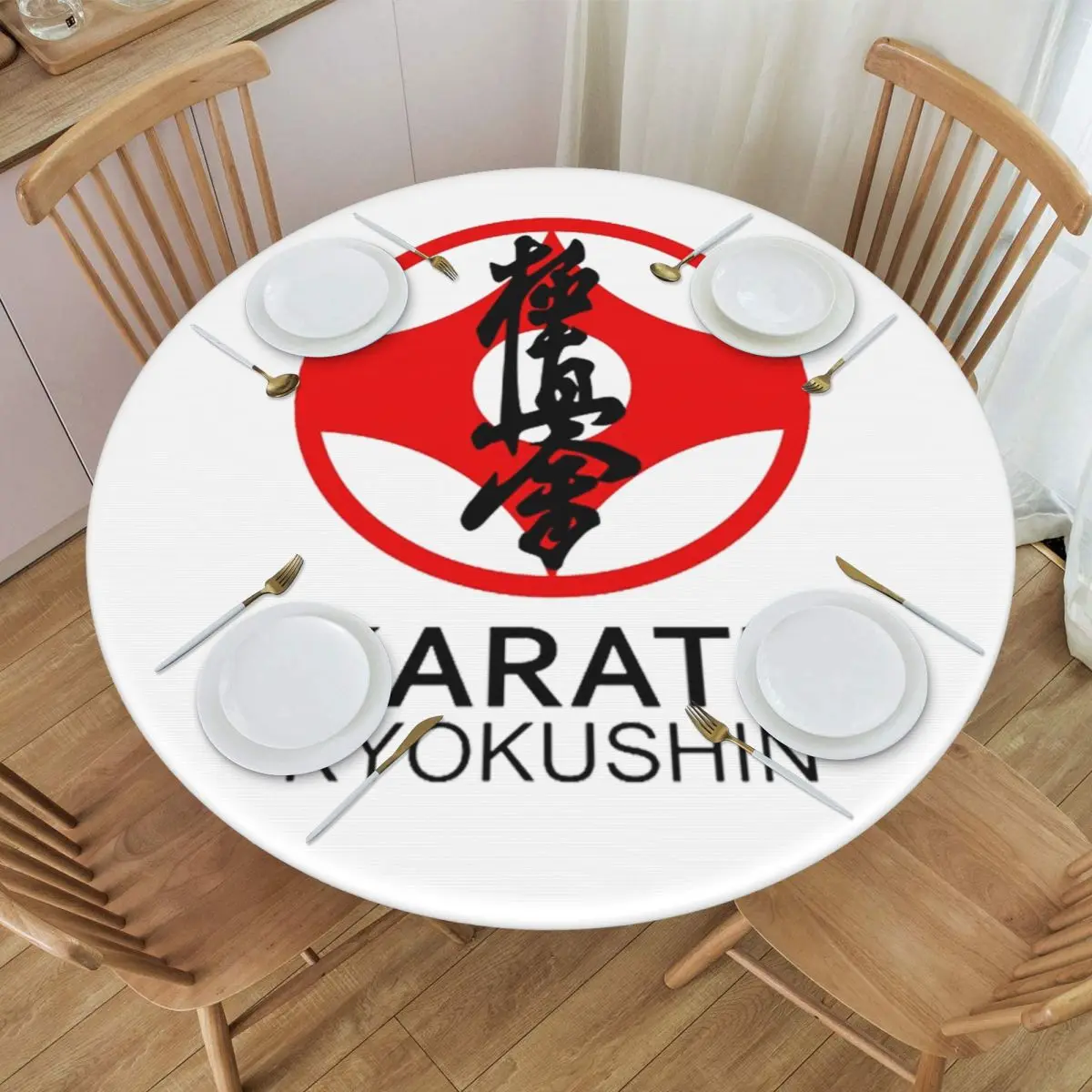 Kyokushin Kaikan Karate Symbol Kyokushinkai Dojo Waterproof Round Tablecloth Table Cloth for Kitchen Events Dining Table Cover