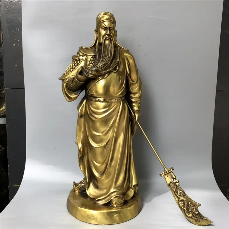 Brass Guan Gong carries a sword, the statue of martial Buddha Guan Yu, the second master Guan, round base, home and office deco