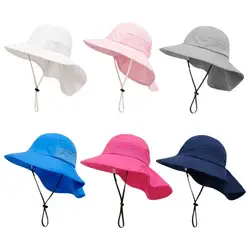 Kids Sun Hat Outdoor Sun Protection Hat with Neck Flap Adjustable Large Brim Summer Beach Play Hat for Boys Girls