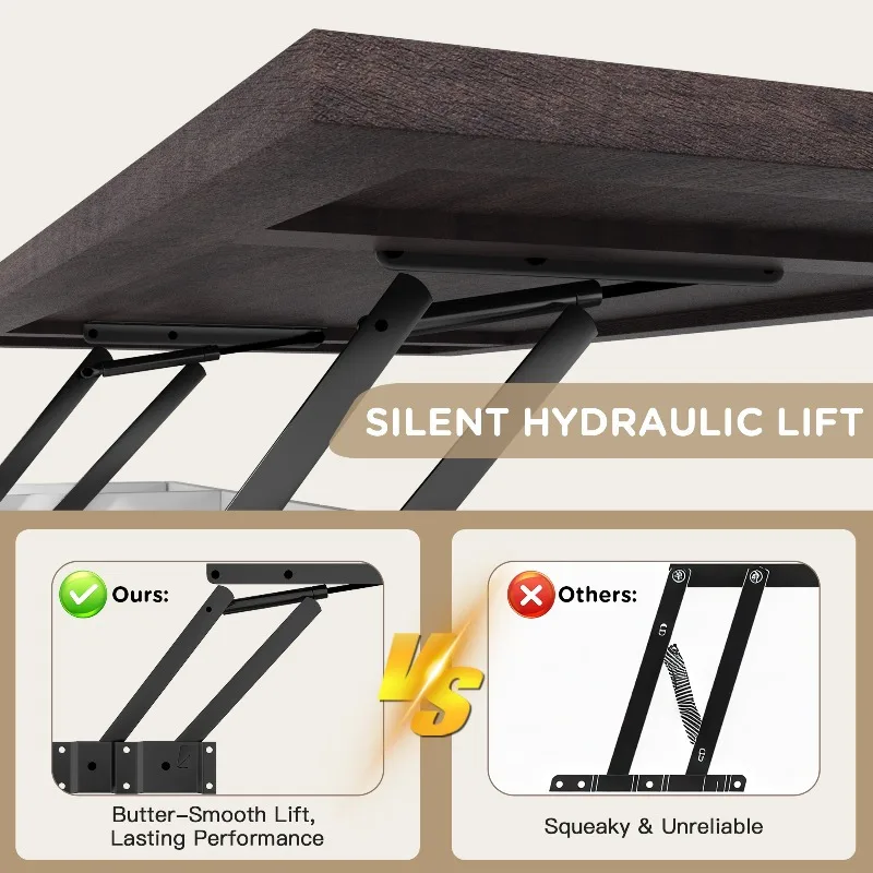 طاولة قهوة علوية قابلة للرفع في المزرعة مع مساحة تخزين وأبواب حظيرة منزلقة، وطاولة مركزية ريفية مع حجرة مخفية لغرفة المعيشة