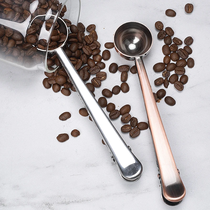 2 in 1 Stainless Steel Coffee Scoop with Bag Clip Measuring Spoon and Sealer for Ground Coffee Tea Protein Powder Spices