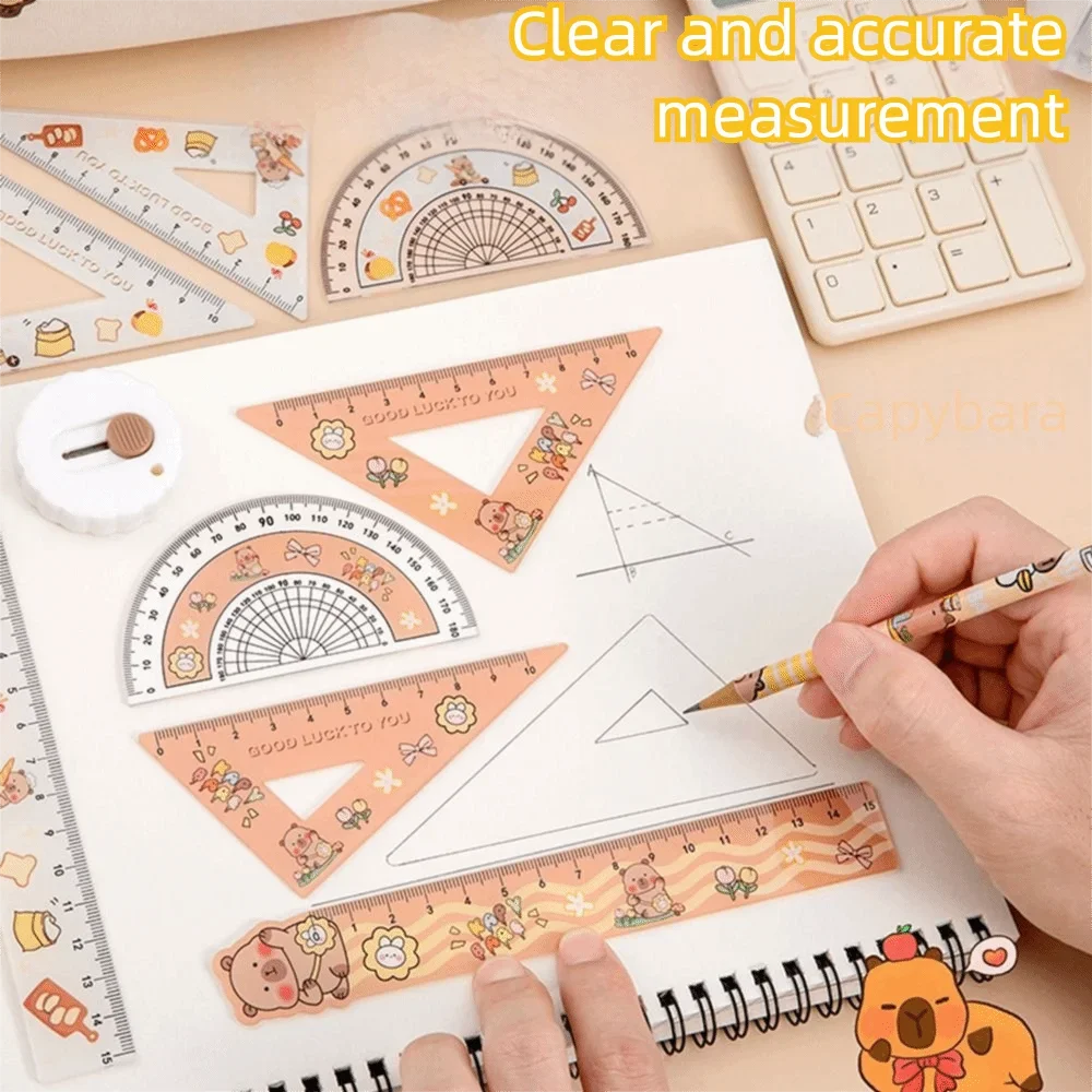 4pcs/set Creative Acrylic Capybara Set of Rulers Drawing Tools Cute Cartoon Straight Ruler Office Supplies Set Square