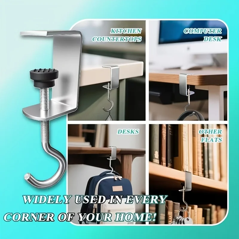 Adjustable Bag Hook Set, Adjustable Hanging Bag Hooks, Nail-free Clip-on Desk Edge Hooks, Suitable for Desks,and Office Tables