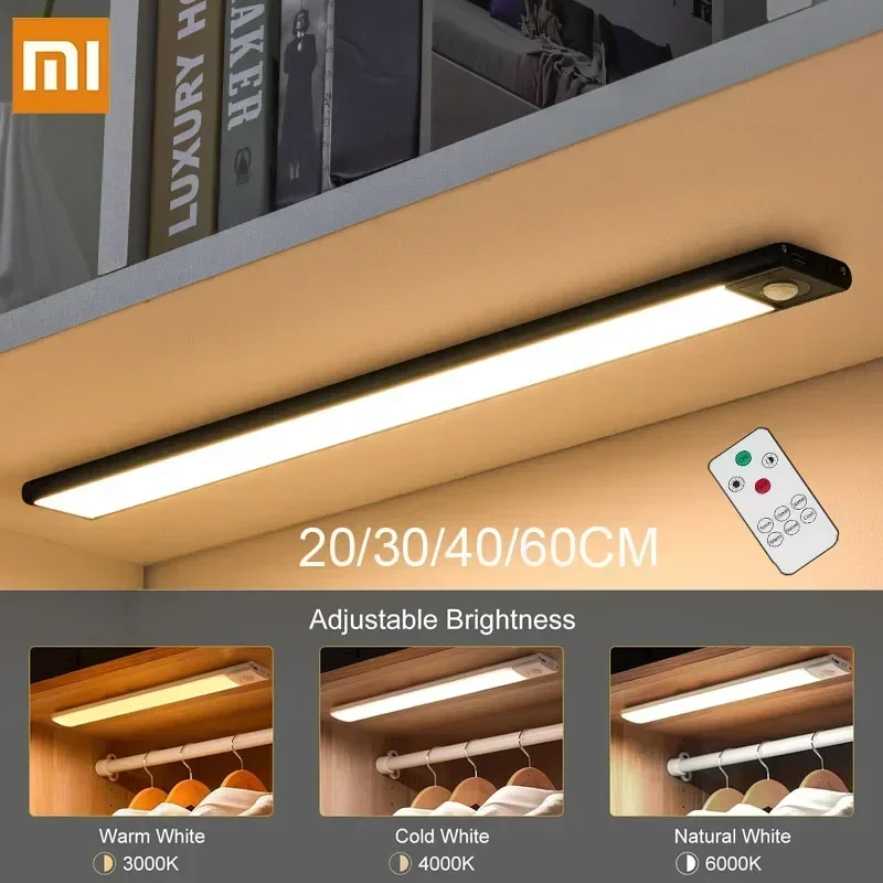 Xiaomi ไร้สาย LED Night Light Sensor การเคลื่อนไหว USB ชาร์จ Strip สําหรับห้องนอนห้องครัวตู้โคมไฟรีโมทคอนโทรลแสง