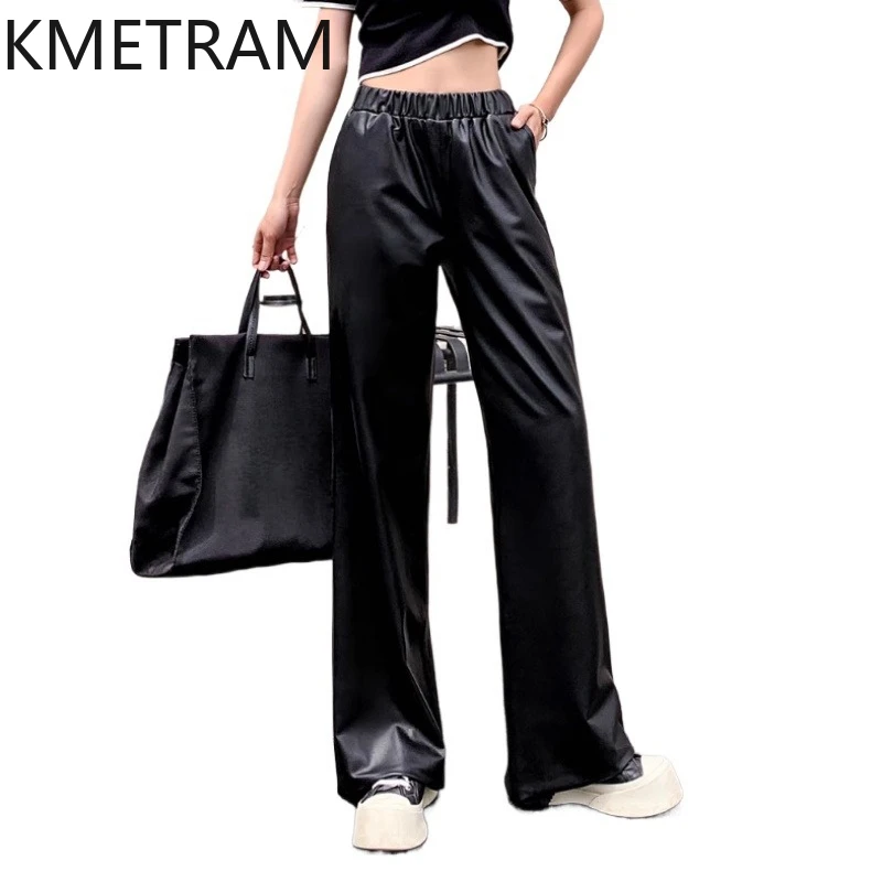 

KMETRAM 100% Top Layer of Cowhide Women Pants Autumn 2025 Black Pants Genuine Leather Straight Trousers Woman Clothes штаны