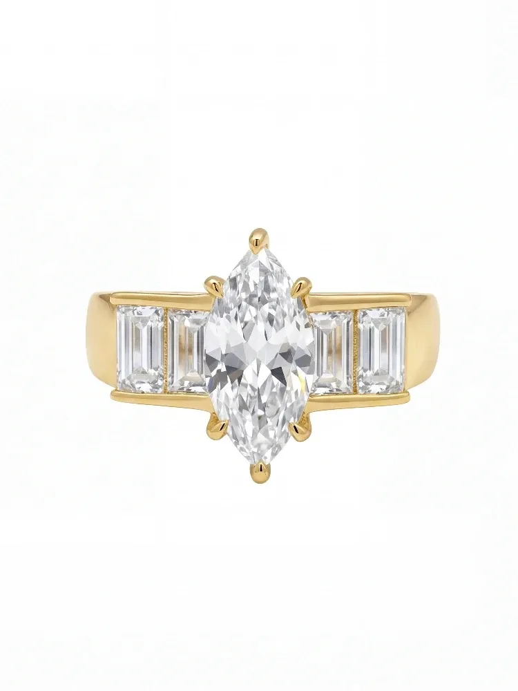 925 Sterling Silver Shiny Fashion Marquise Rectangle Zircon Ring For Women Anniversary Party Luxury High Quality Fine Jewelry