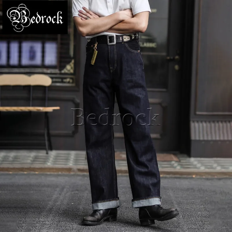 MBBCAR-Calças de pernas largas retas para homens, pernas largas, azul extra profundo, designer oficial, jeans selvedge, jeans largos de cintura