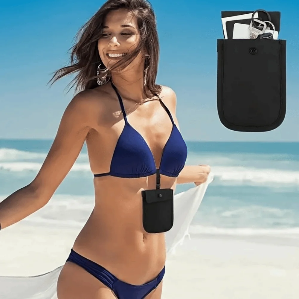 

Solid Color Hidden Bra Wallet Safe with Adjustable Elastic Strap Lingerie Coin Pouch Flap Clasp Portable