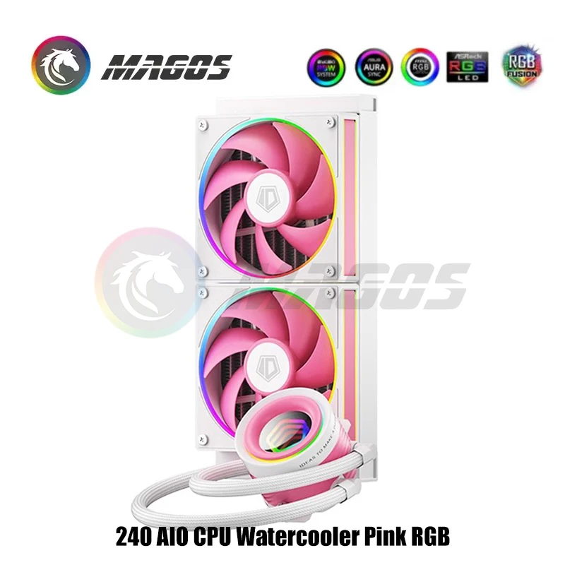 240 AIO CPU Watercooler Pink RGB For 1700 Intel LGA20XX 1200 115X  AMD AM4 AM5 240mm Radiator PC Cooling 5V ARGB AURA SYNC view 3
