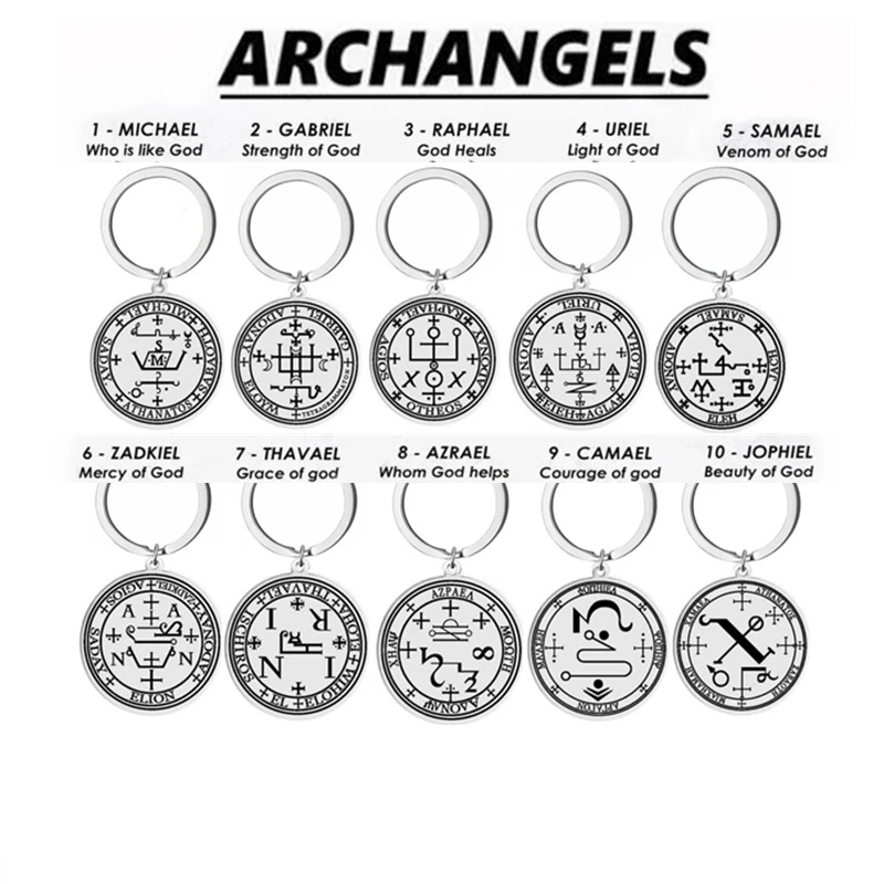 Archangels MICHAEL GABRIEL RAPHAEL AZRAEL CAMAEL JOPHIEL Seal Amulet Talisman Sigil of Angelic Stainless Steel Pendant Keychain