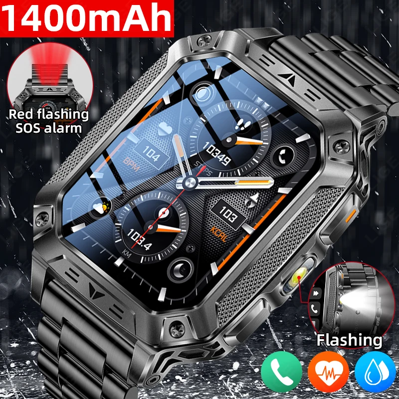 

Новые прочные военные смарт-часы 2026 года с аккумулятором 1400 мАч, фонариком для активного отдыха, фитнес-трекером, экраном 2,01 дюйма, голосовыми вызовами и спортивными функциями