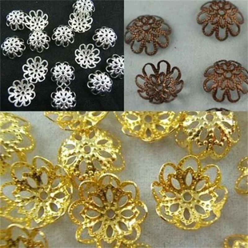 200Pcs 10MM Hollow Flower Metal Bead Caps DIY Bead Connectors Fashionable Jewelry Findings Accessories