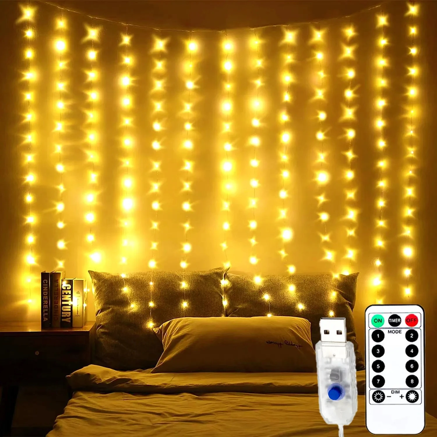 

LED Curtain String Lights USB Christmas Garland Decor 8 Modes Fairy Light Remote Contro for Bedroom Homel Wedding Holiday Party