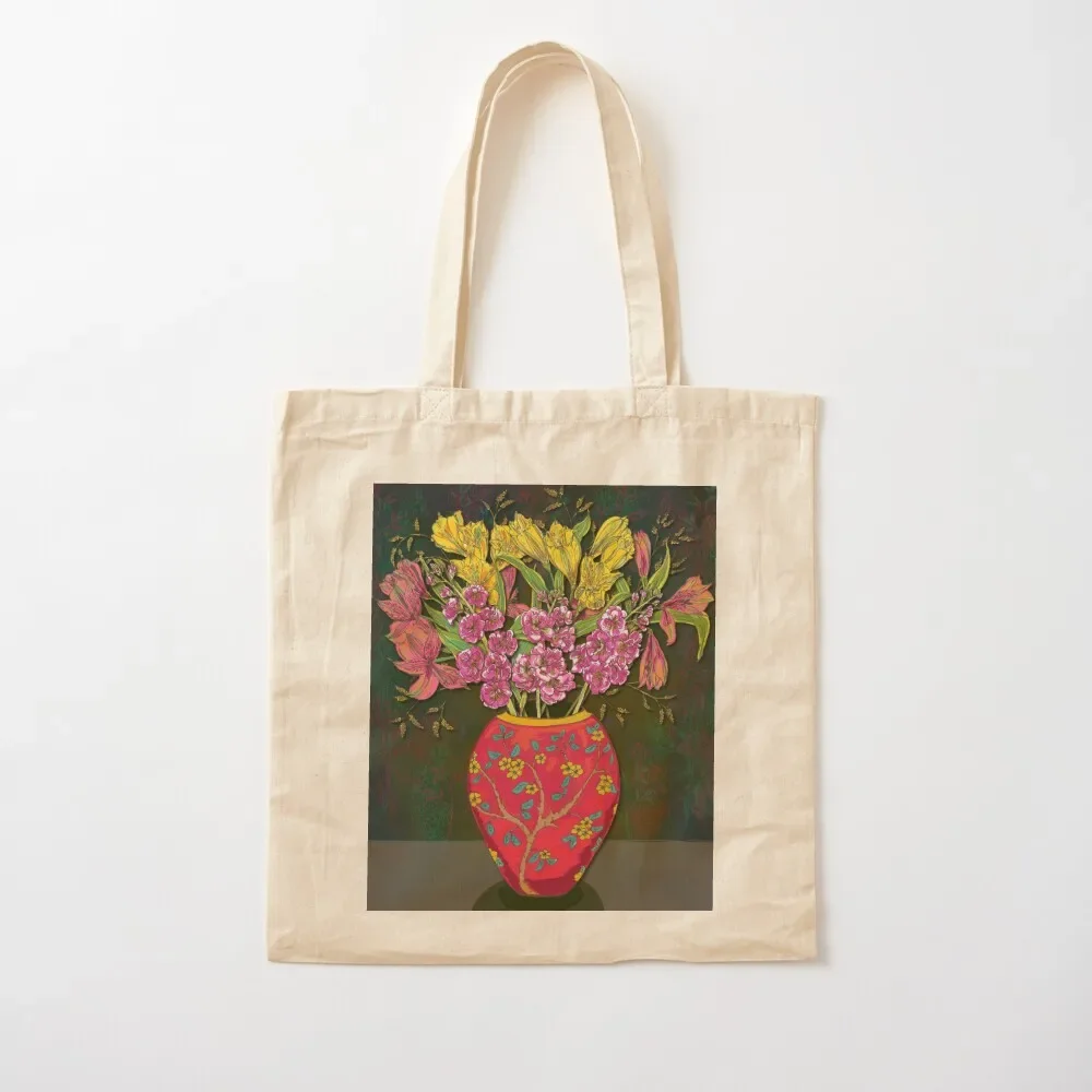 

Red Vase with Flowers Tote Bag hand bag ladies bags luxury women Women's handbag Tote Bag